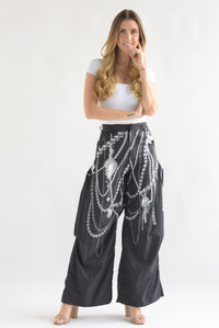 Fashion Styled Pantalón super wide estampado perlas Negro