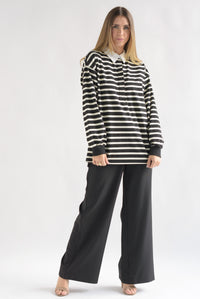Fashion Styled Blusa polo holgada rayas Negro