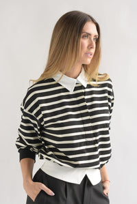 Fashion Styled Blusa polo holgada rayas Negro