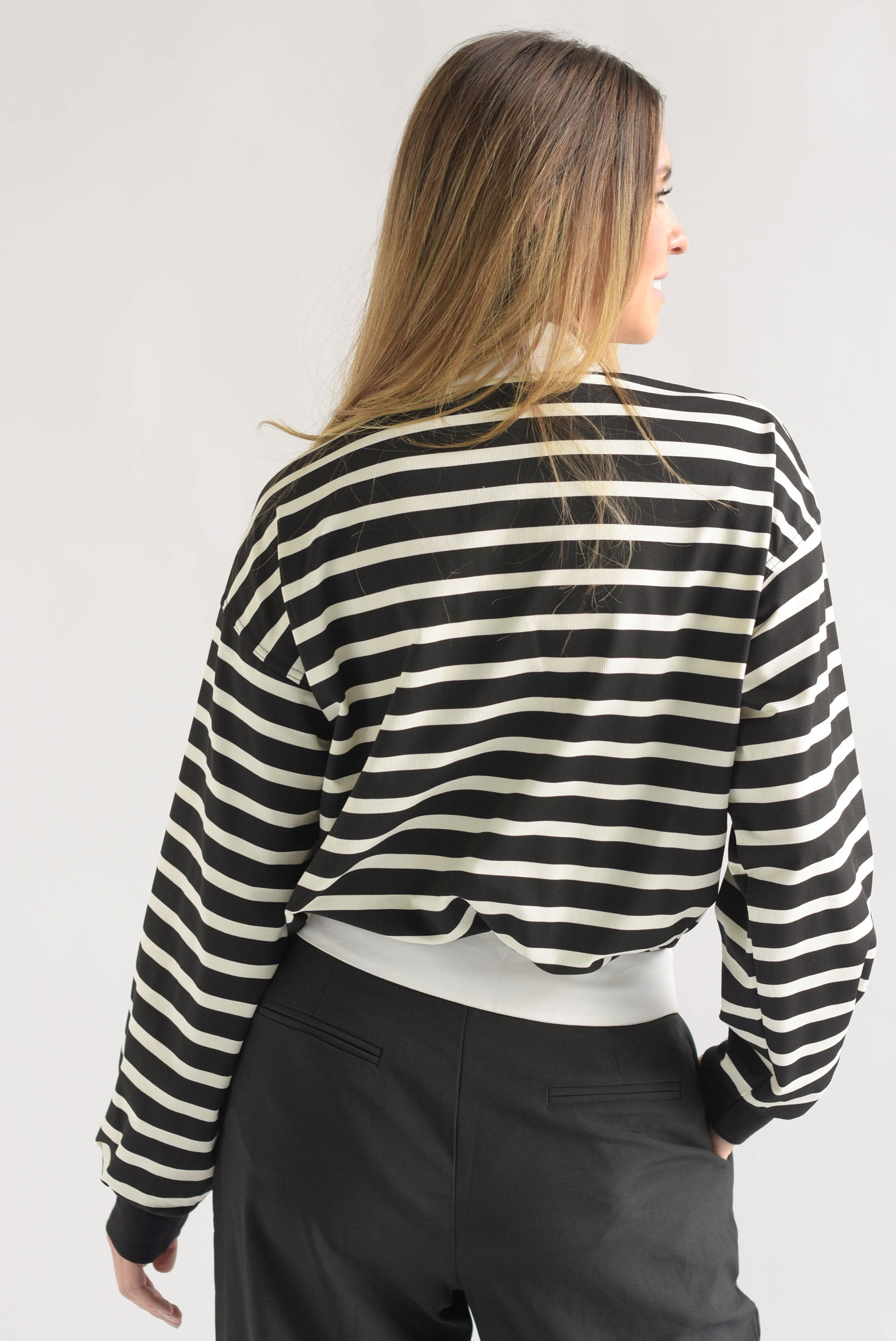 Blusa polo holgada rayas Negro