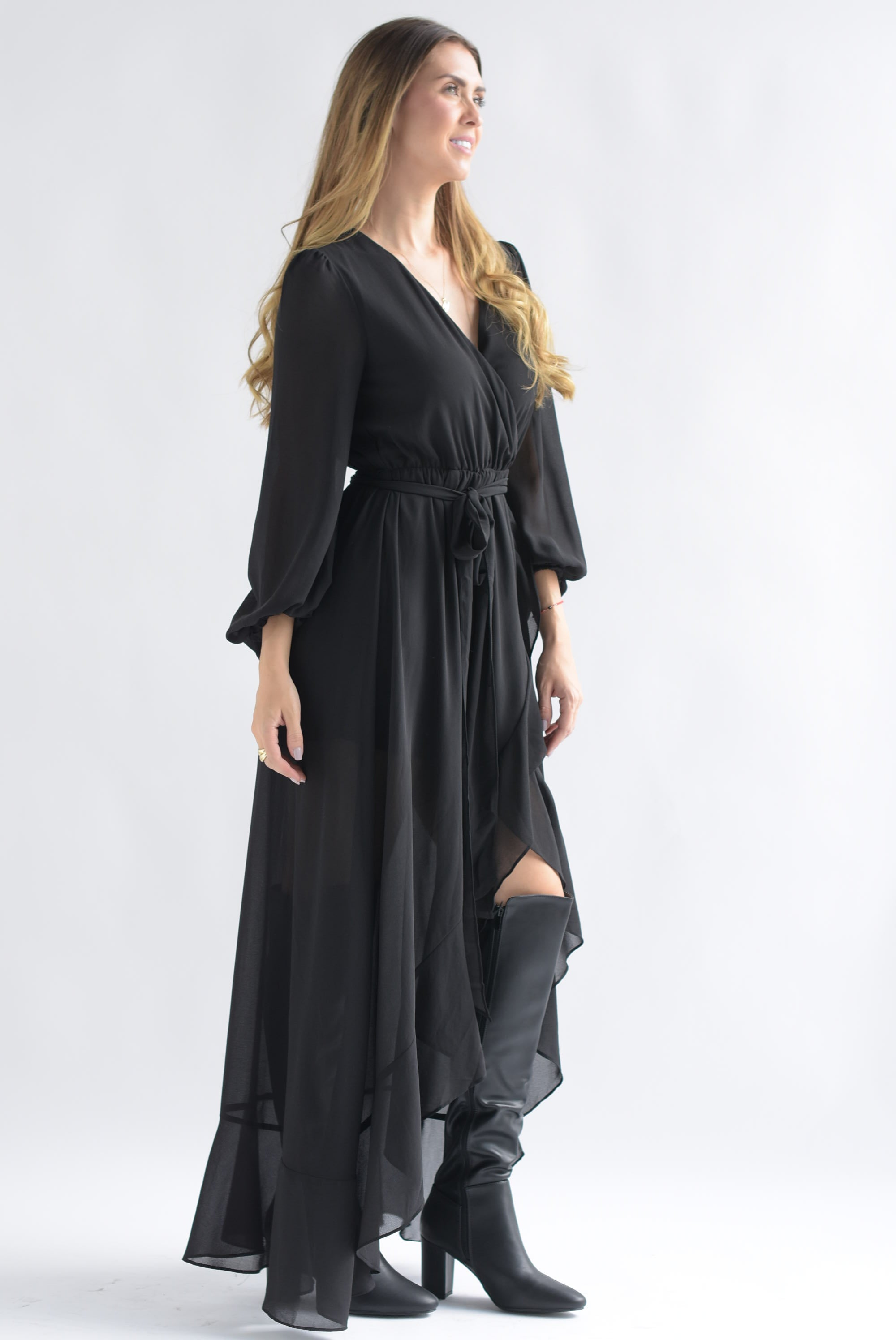 Vestido asimétrico olán Negro