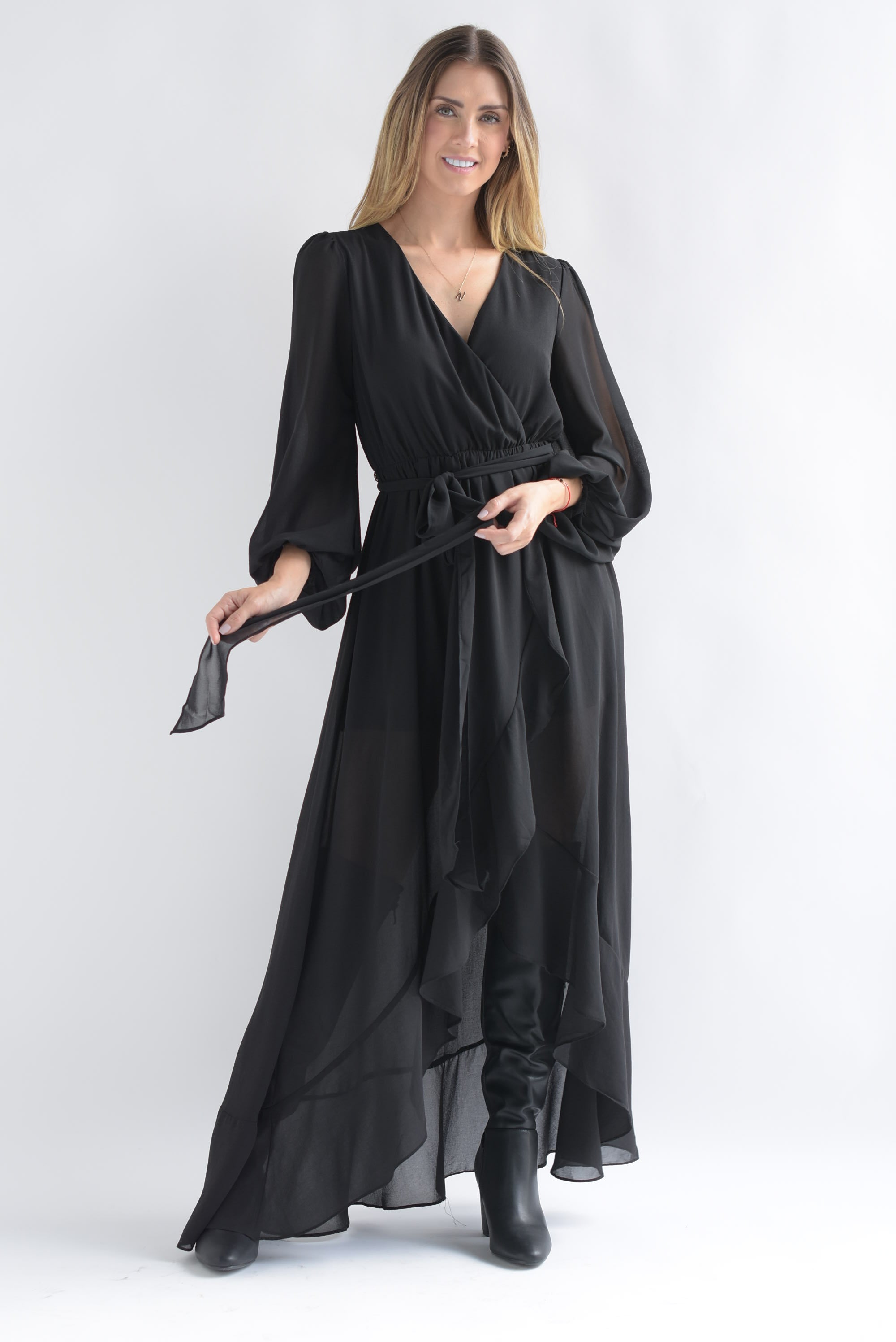 Vestido asimétrico olán Negro