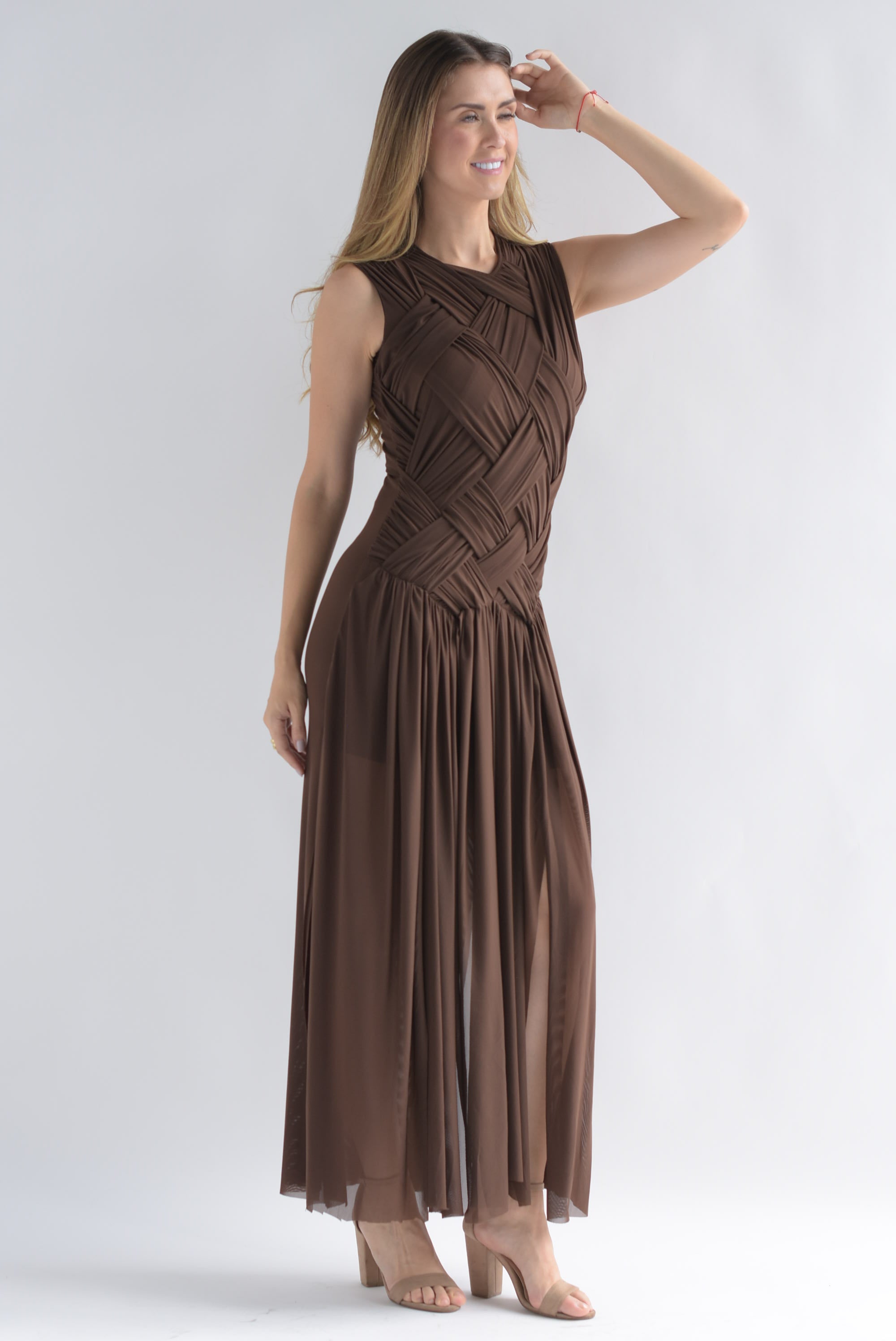 Vestido largo torso trenzado Espresso