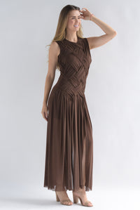 Fashion Styled Vestido largo torso trenzado Espresso