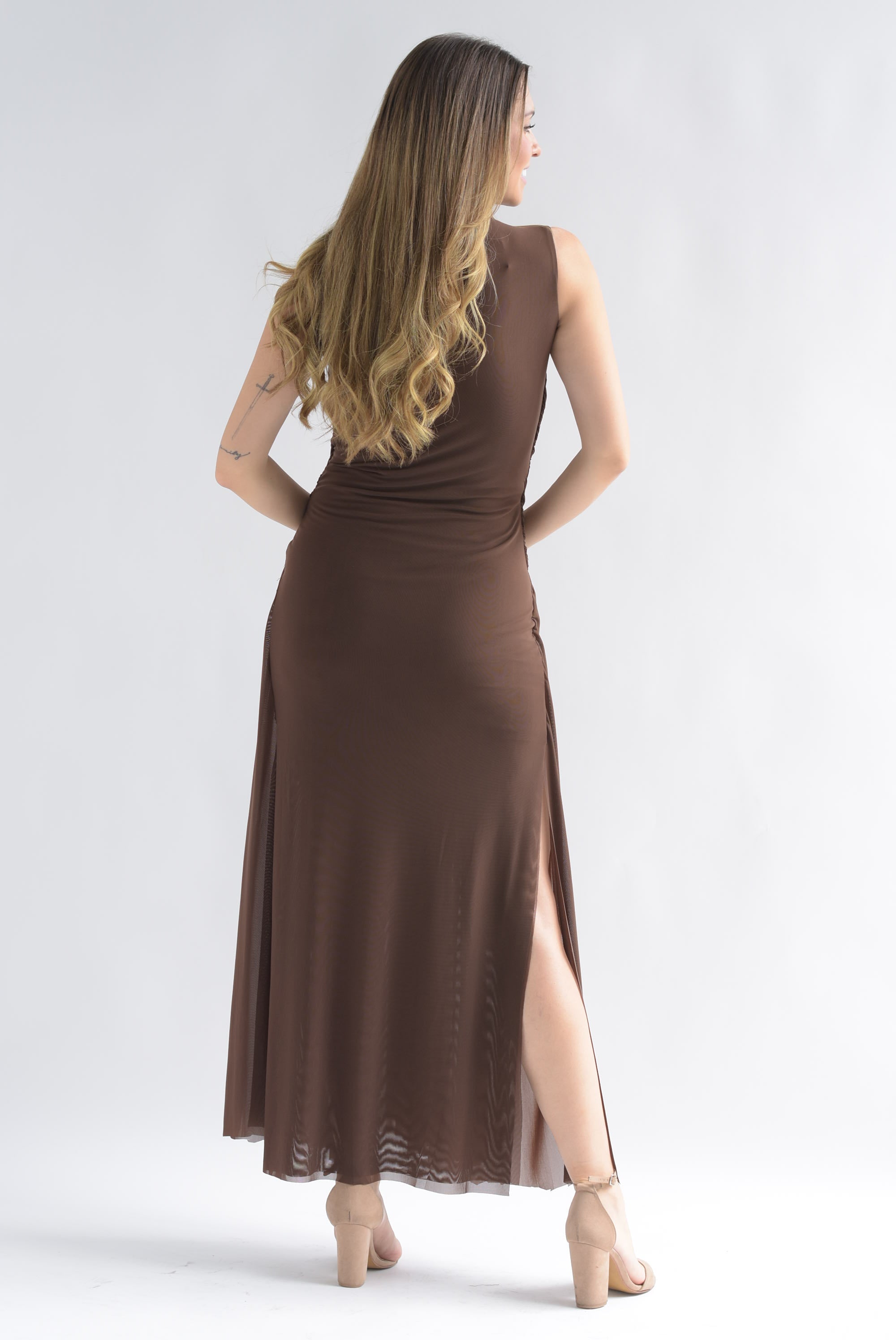 Vestido largo torso trenzado Espresso
