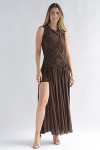 Fashion Styled Vestido largo torso trenzado Espresso