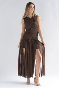 Fashion Styled Vestido largo torso trenzado Espresso