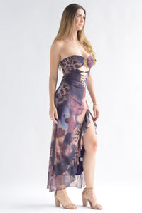 Fashion Styled Vestido strapless cut-out acuarela Leopardo