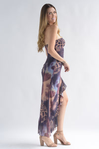 Fashion Styled Vestido strapless cut-out acuarela Leopardo