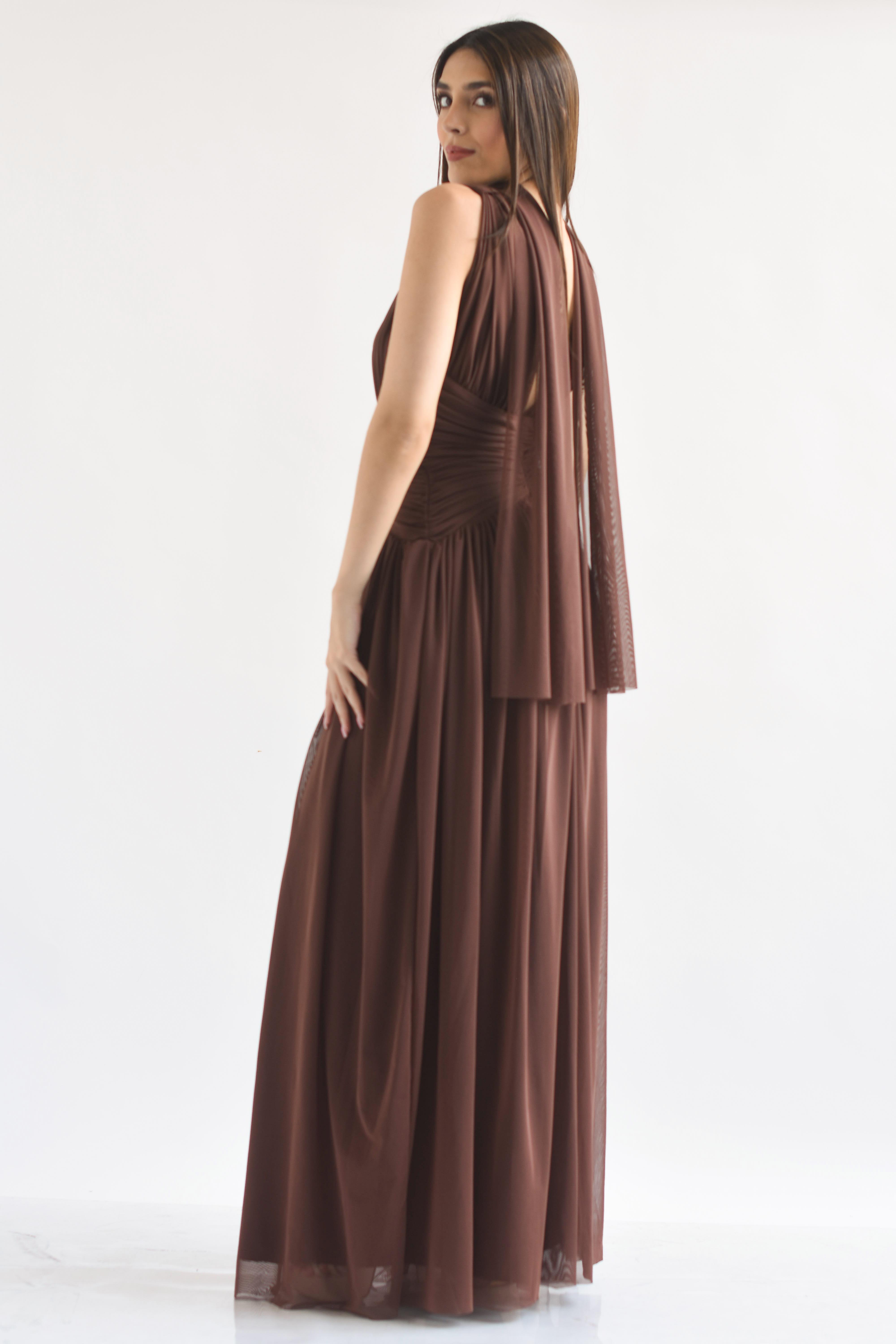 Vestido mesh fajilla drapeada con cinta