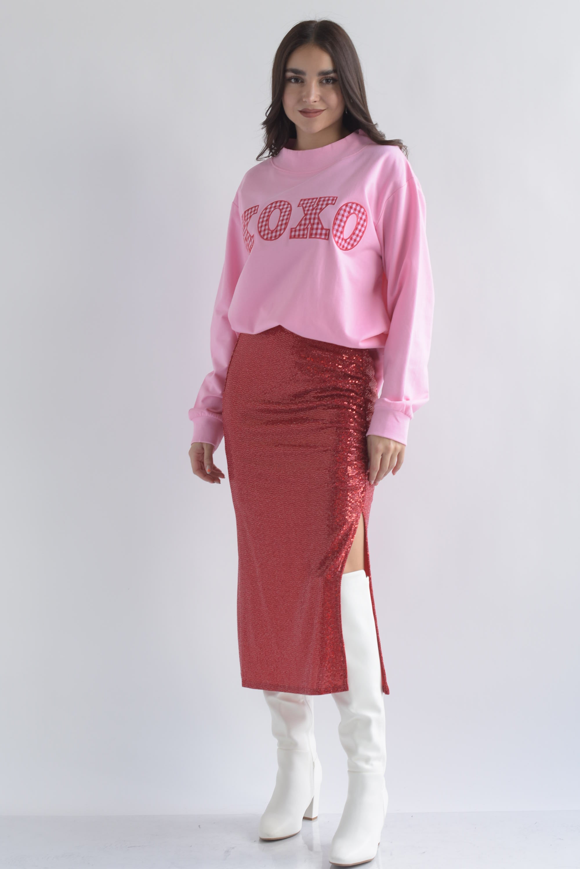 Falda abertura drapeada lentejuela