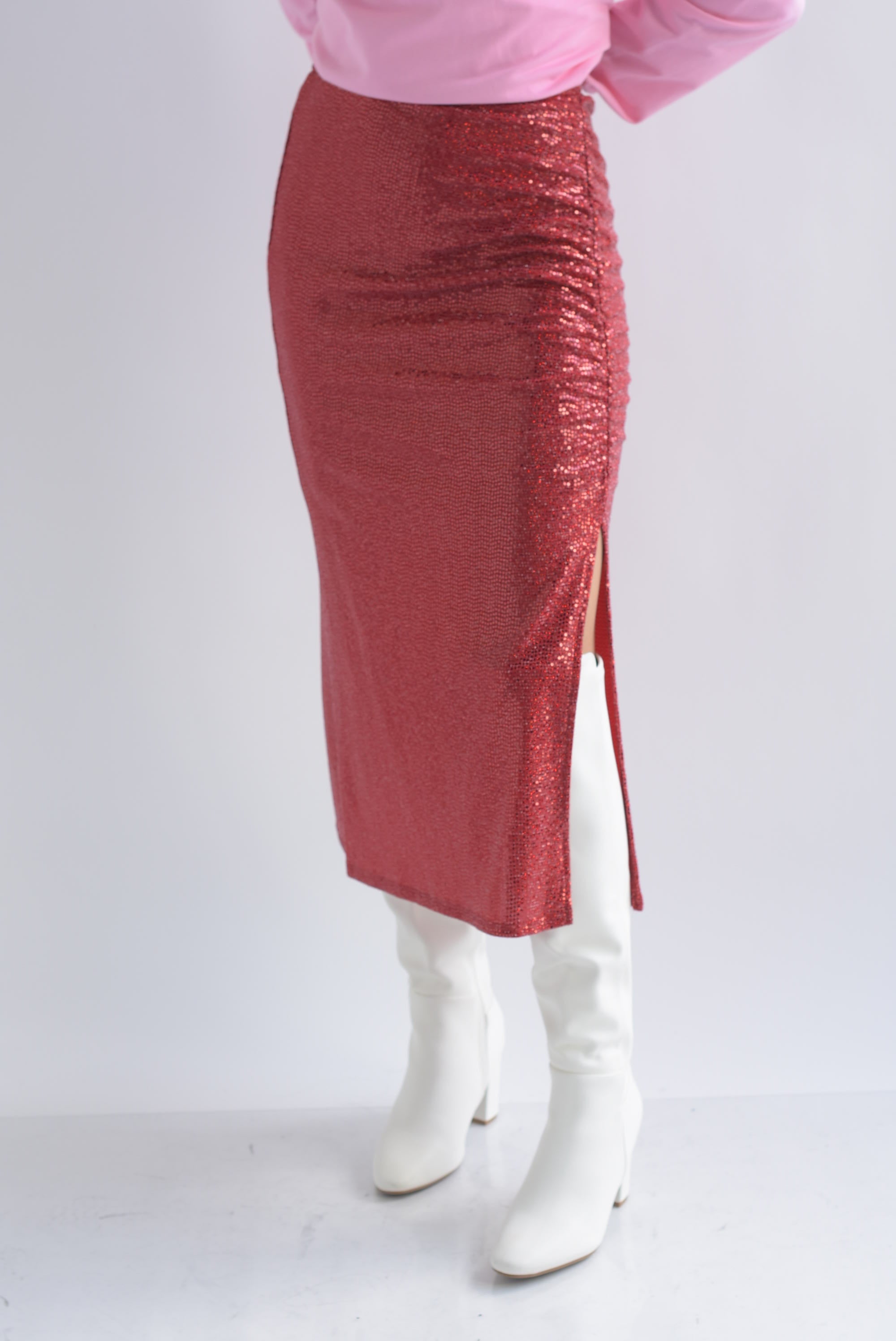 Falda abertura drapeada lentejuela