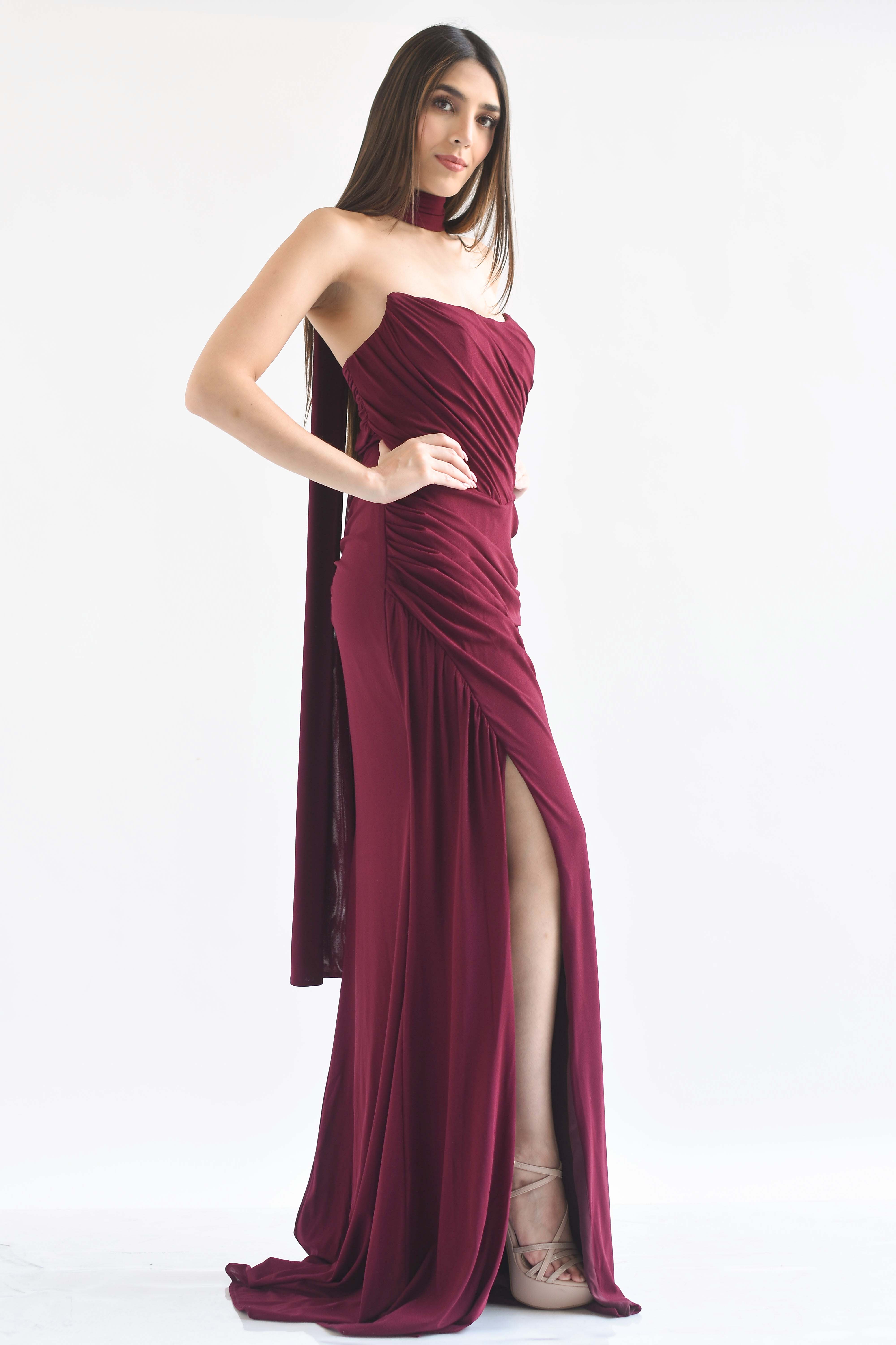 Vestido largo top corset listón espalda