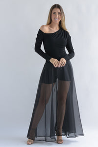 Fashion Styled Vestido torso algodón y falda gasa Negro
