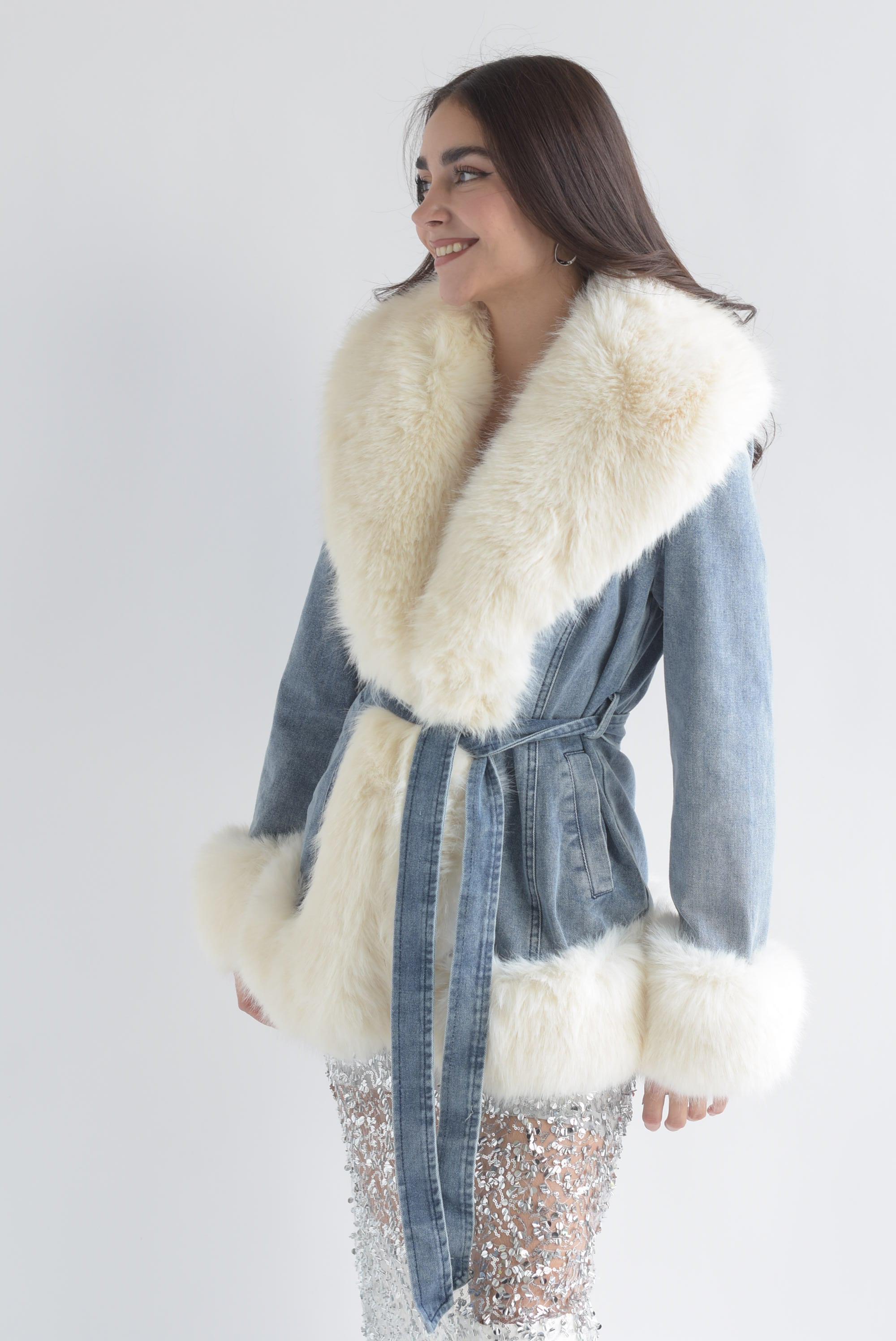 Abrigo denim fur removible