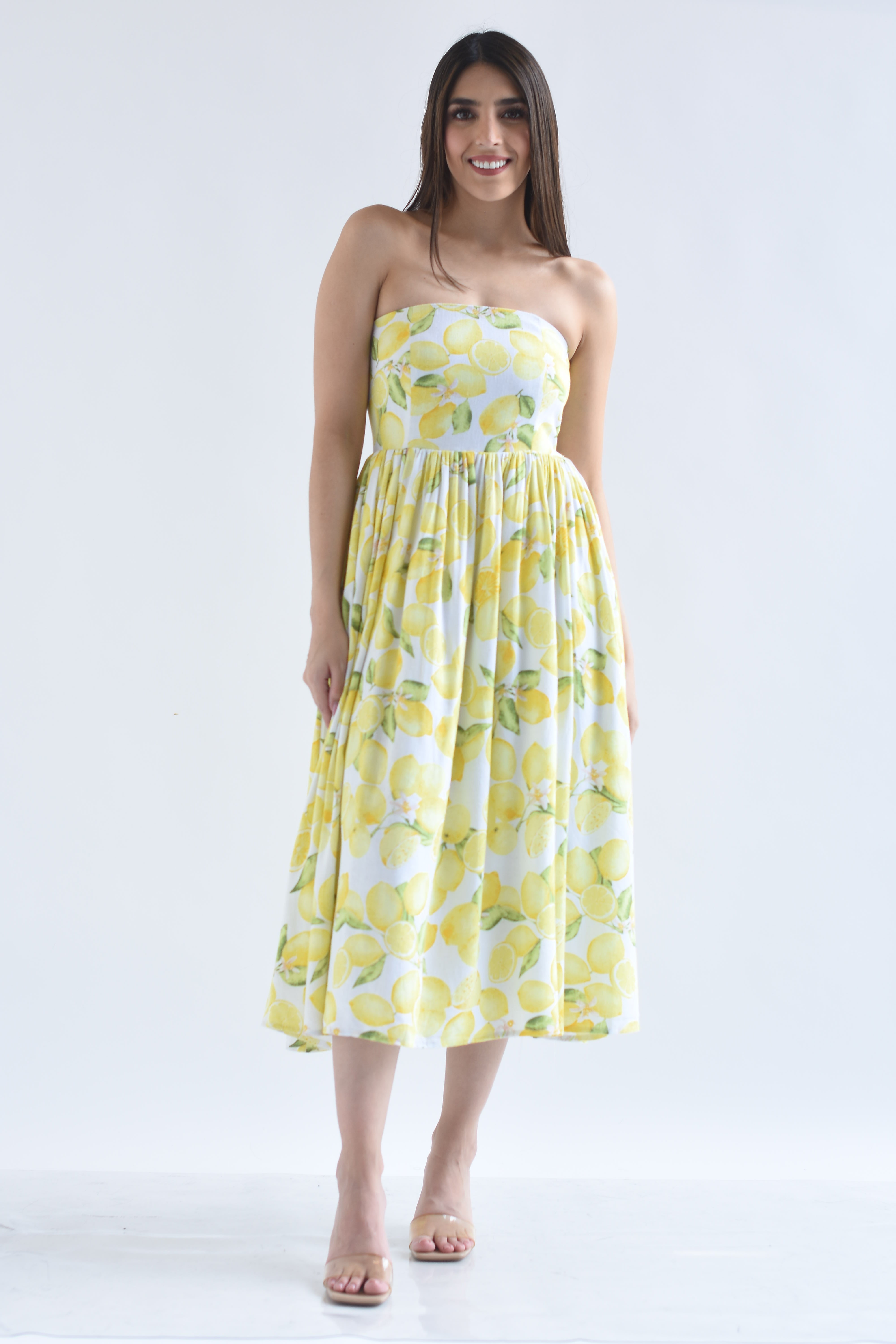 Vestido strapless limones