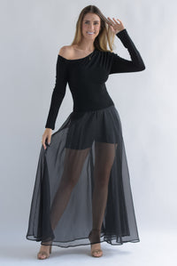 Fashion Styled Vestido torso algodón y falda gasa Negro