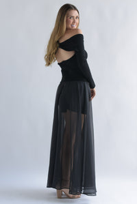 Fashion Styled Vestido torso algodón y falda gasa Negro
