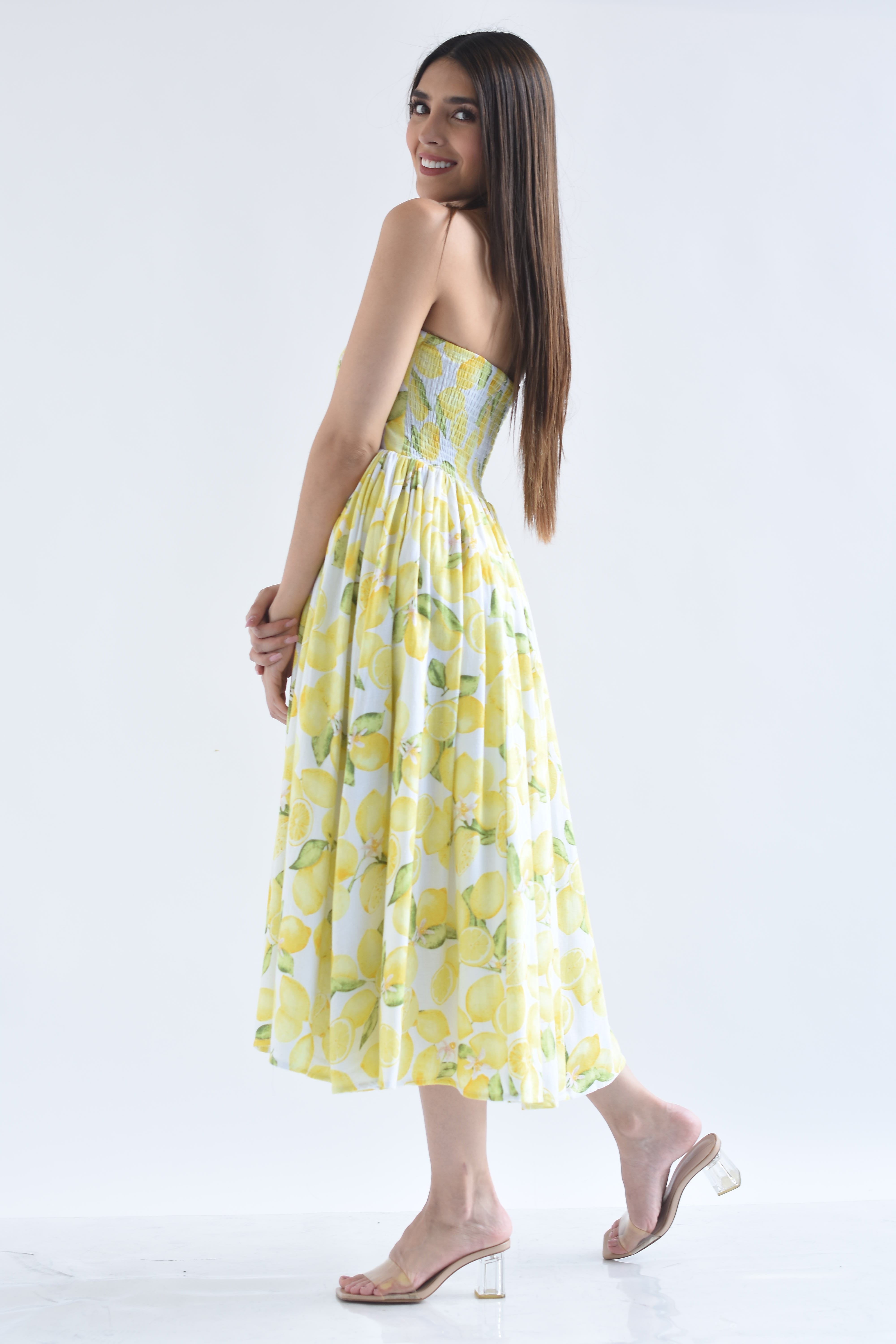 Vestido strapless limones