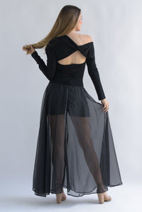 Fashion Styled Vestido torso algodón y falda gasa Negro