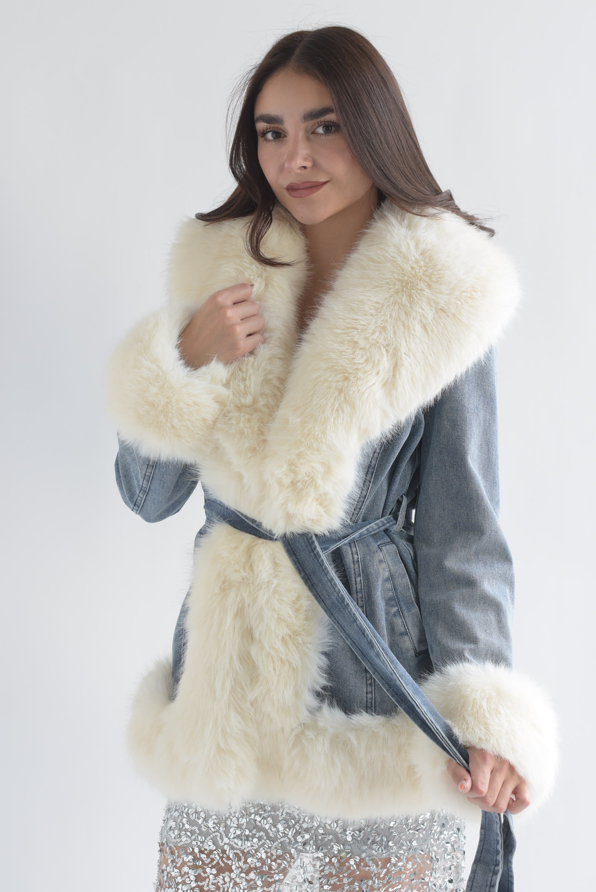 Abrigo denim fur removible