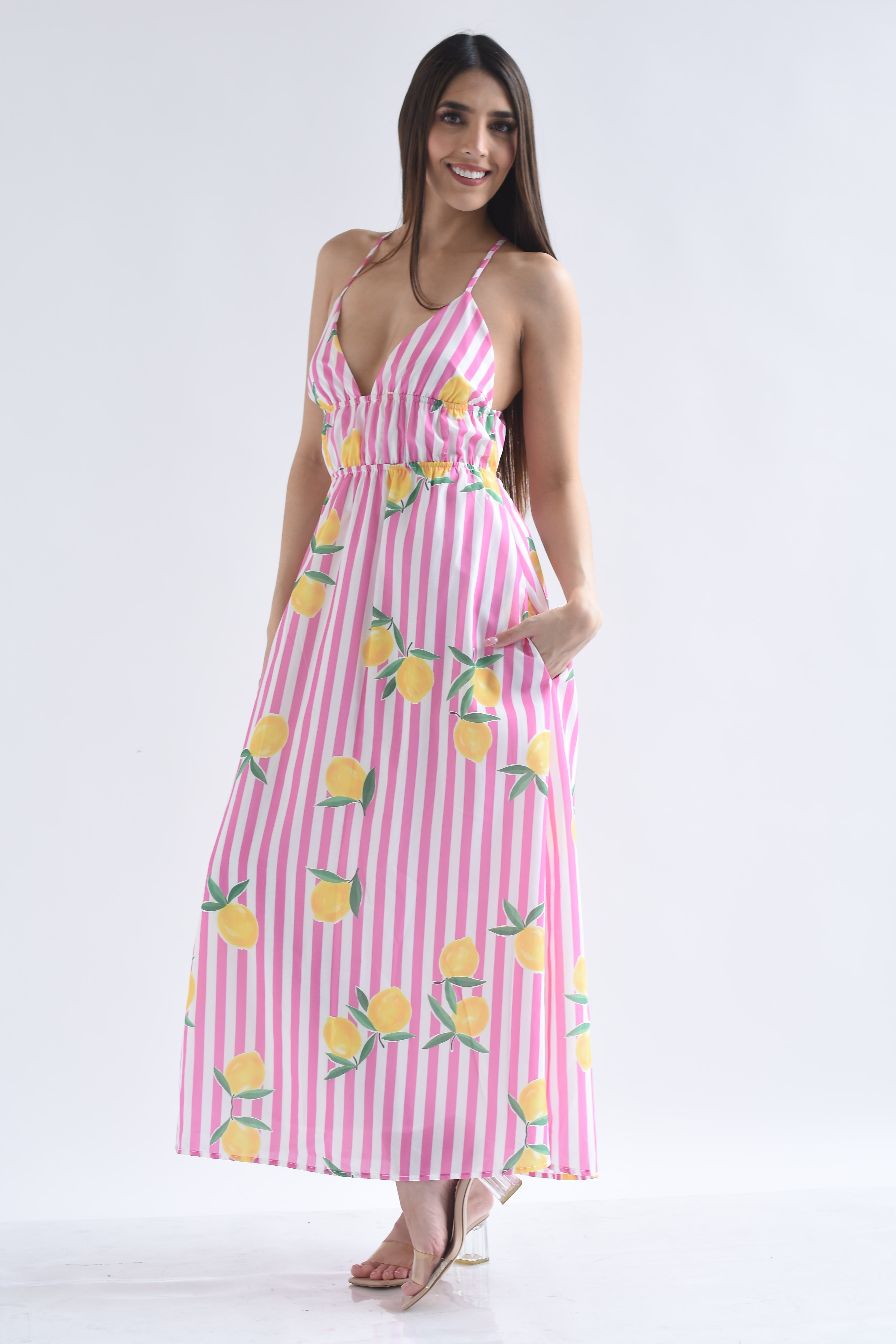 Vestido tirantes rayas limones
