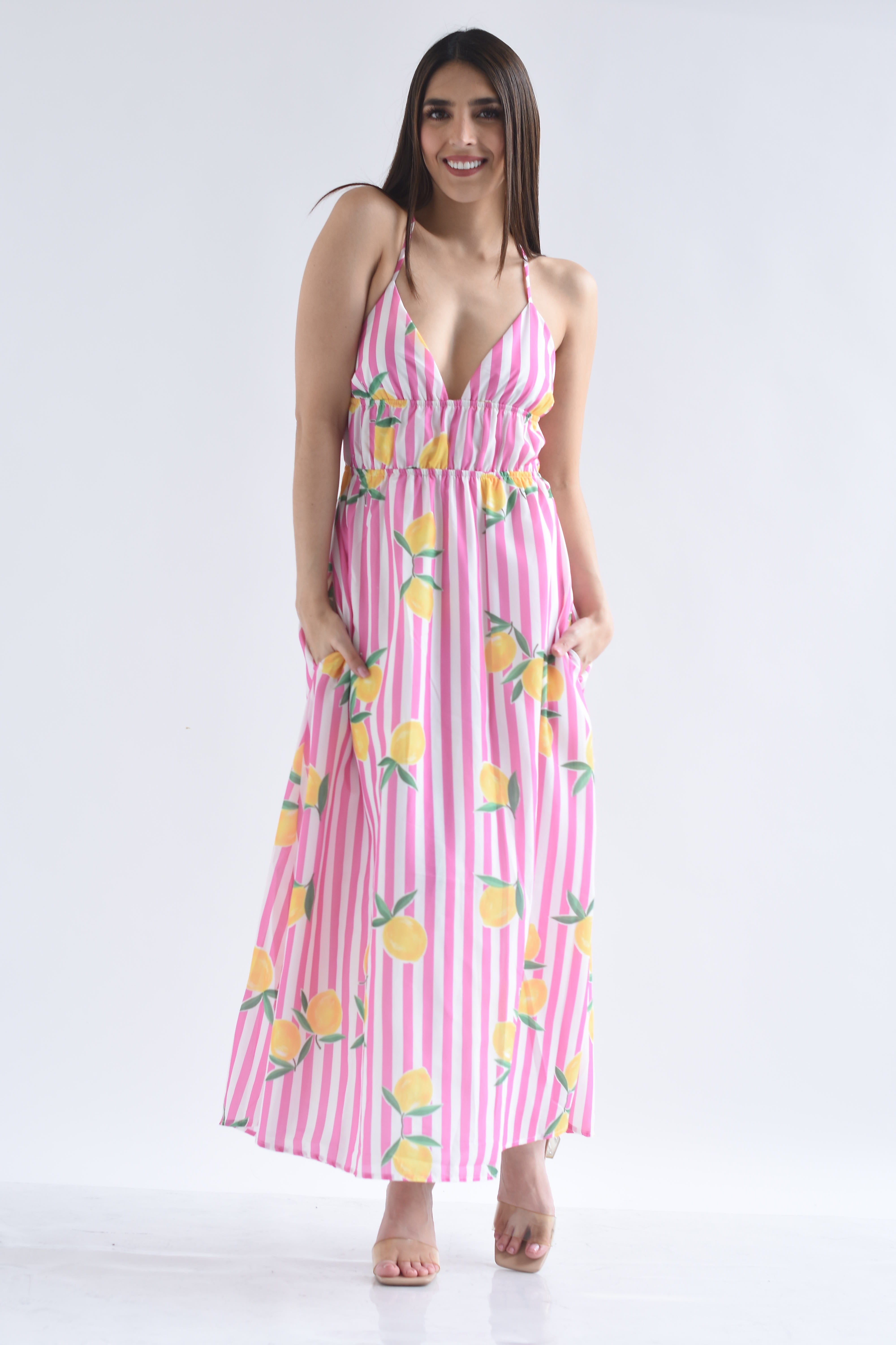 Vestido tirantes rayas limones