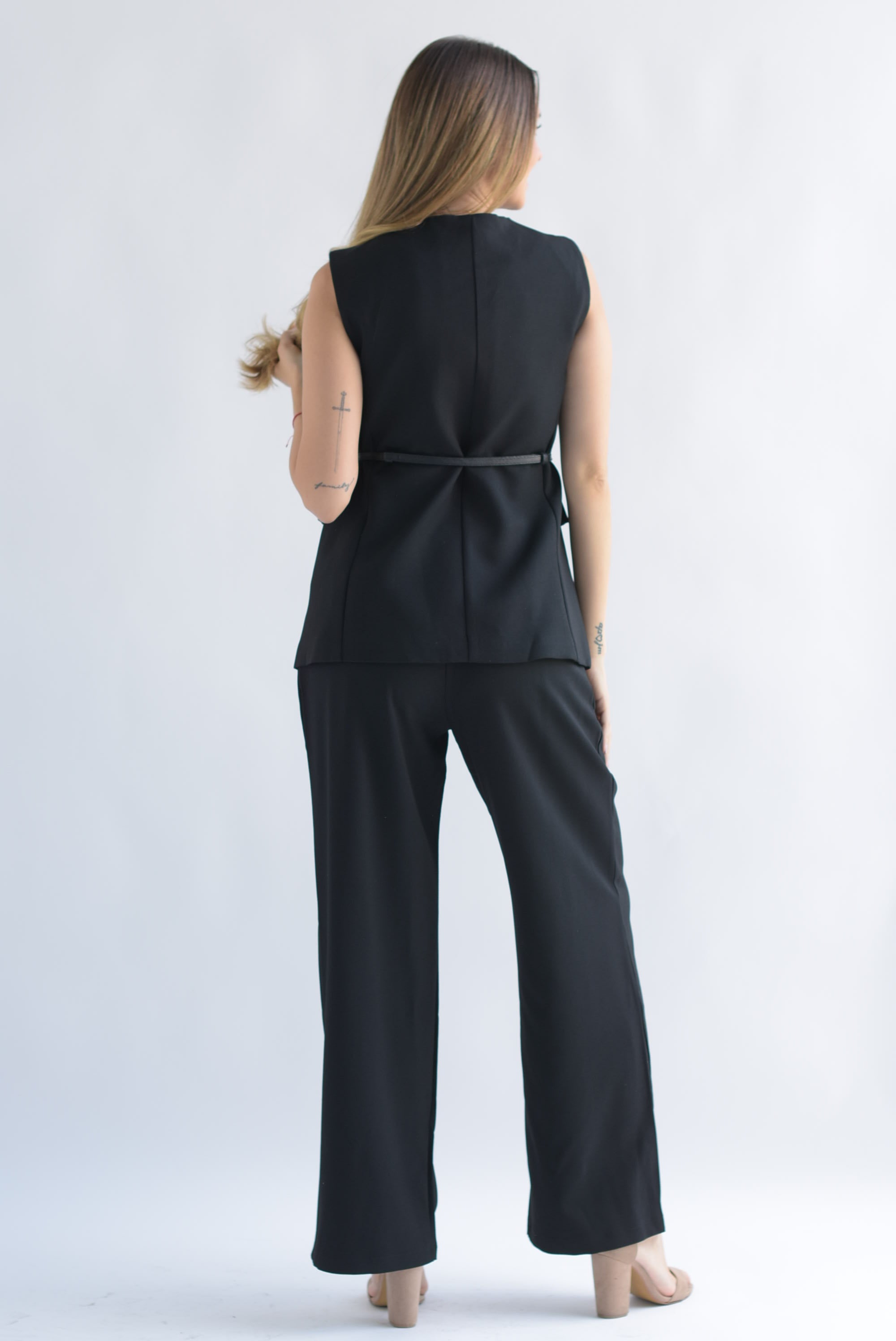 Set Pantalón y Chaleco largo cruzado Negro