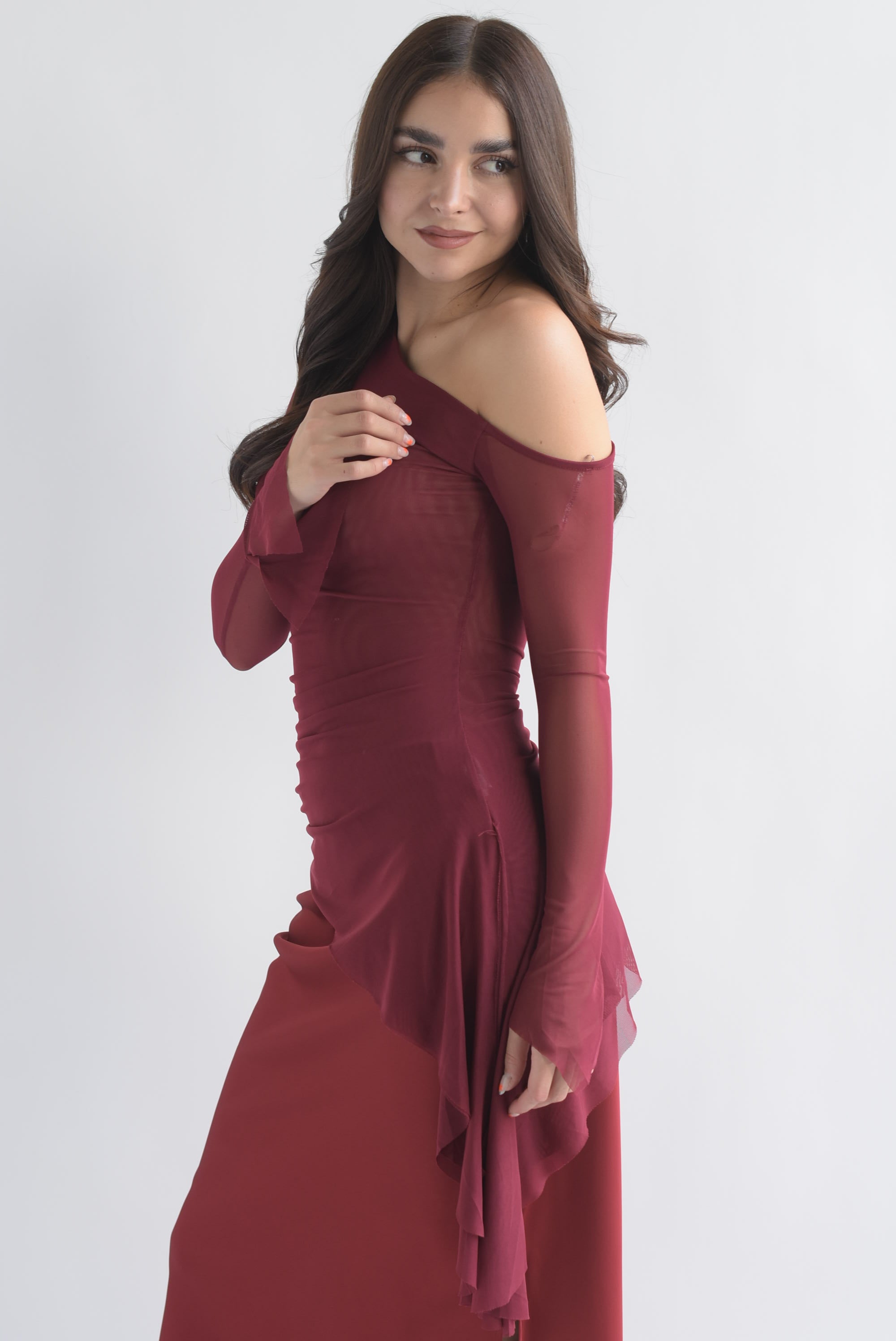 Blusa mesh asimétrica cauda