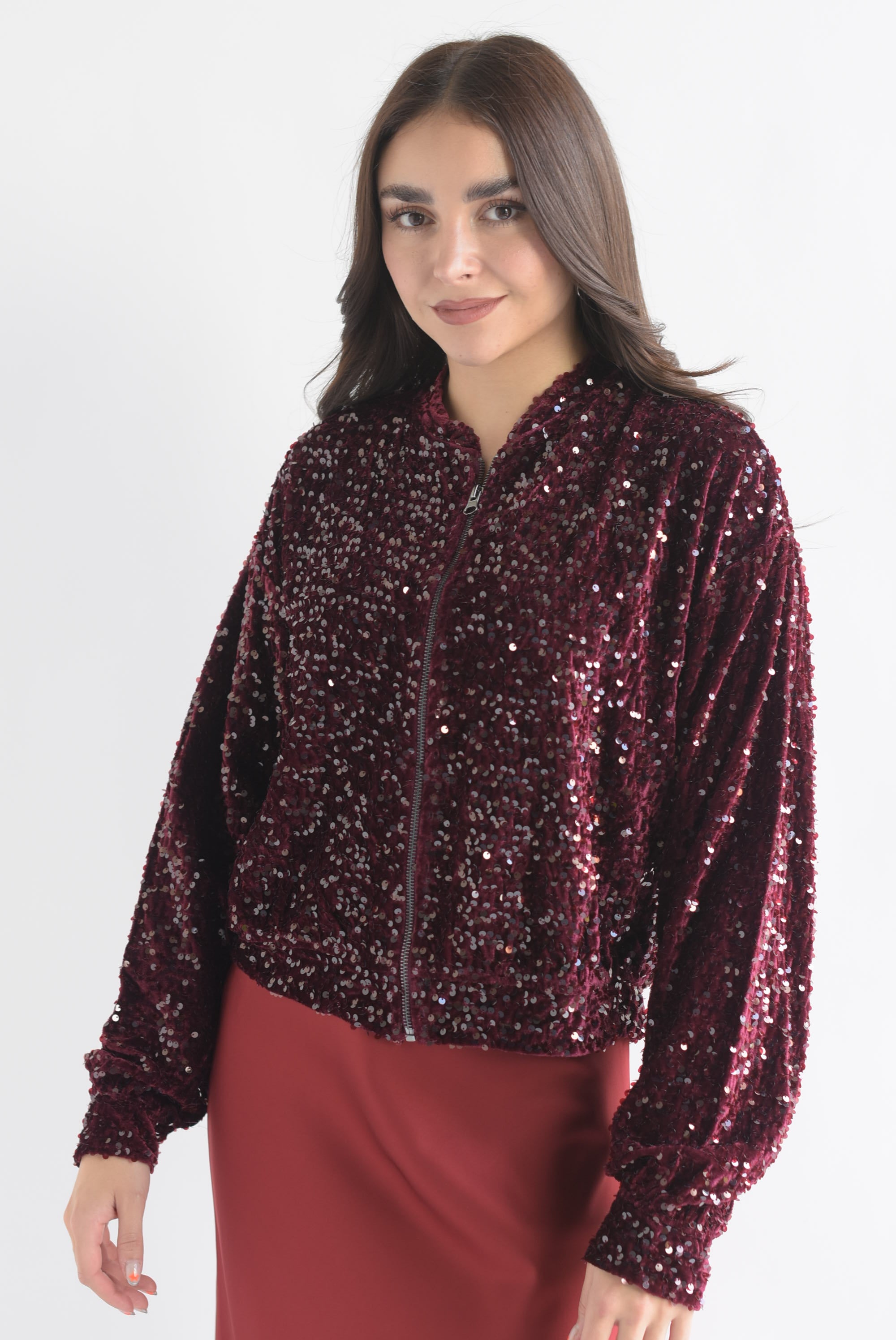 Chamarra bomber terciopelo lentejuela