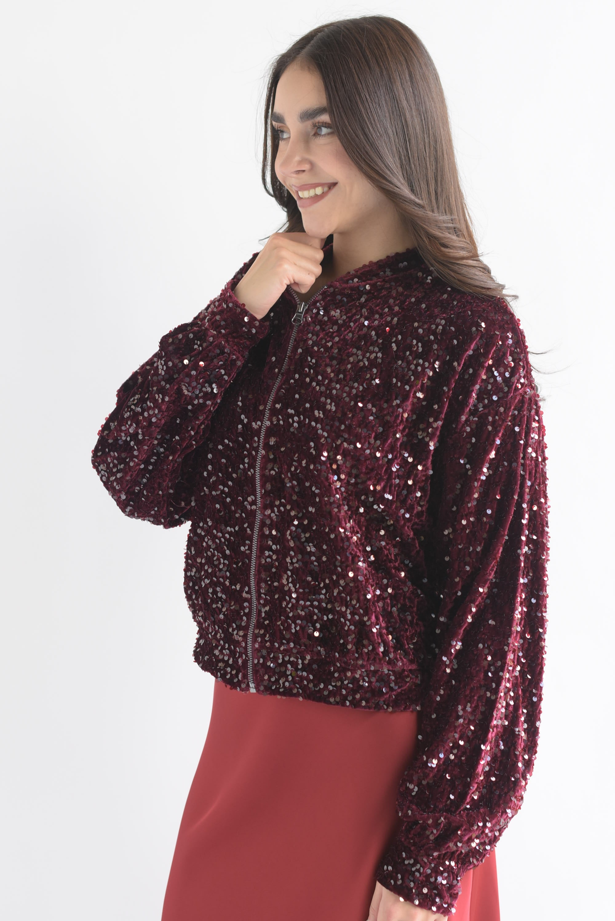 Chamarra bomber terciopelo lentejuela