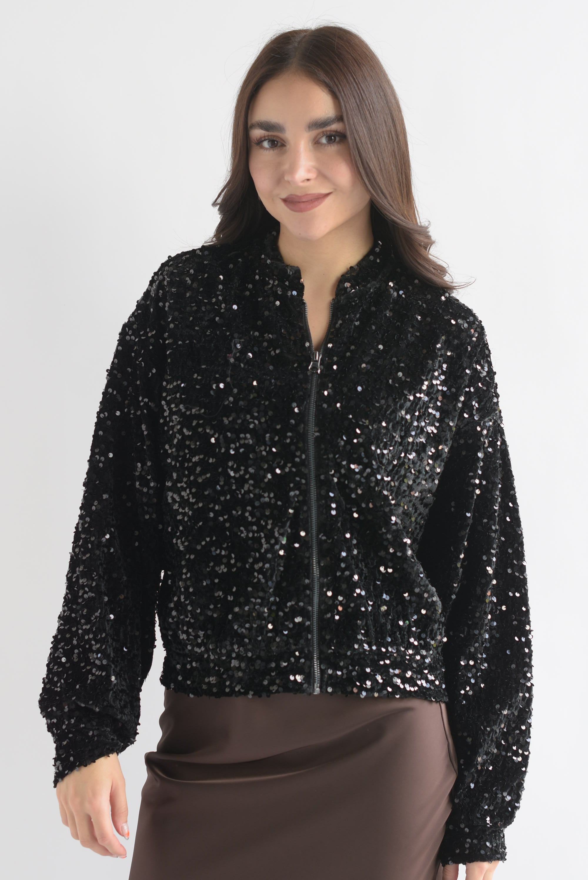 Chamarra bomber terciopelo lentejuela