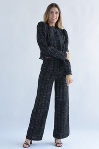 Fashion Styled Set Pantalón y Blazer olán tweed Negro
