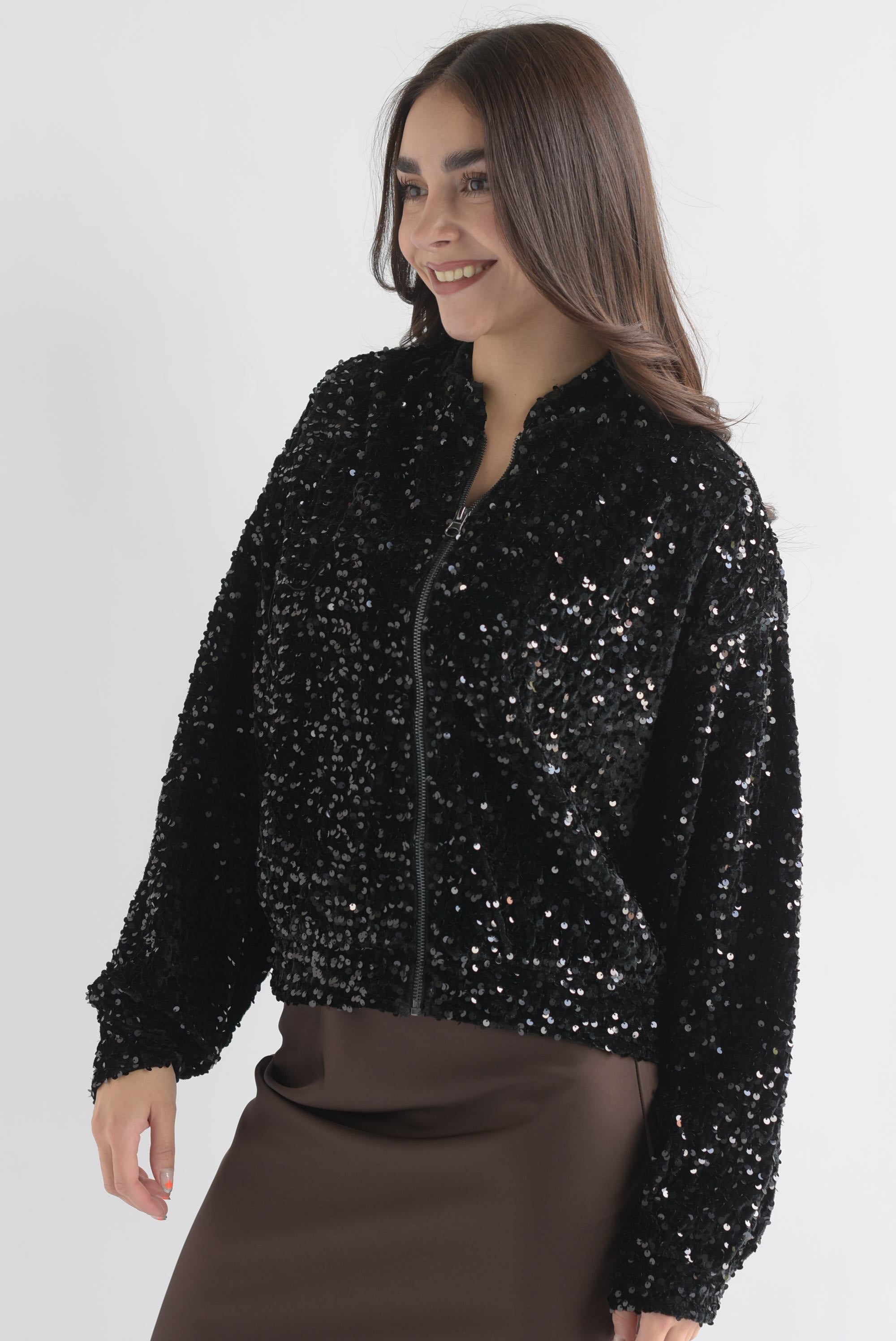 Chamarra bomber terciopelo lentejuela