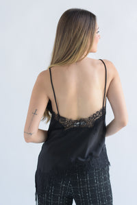 Fashion Styled Top lencero asimétrico encaje Negro