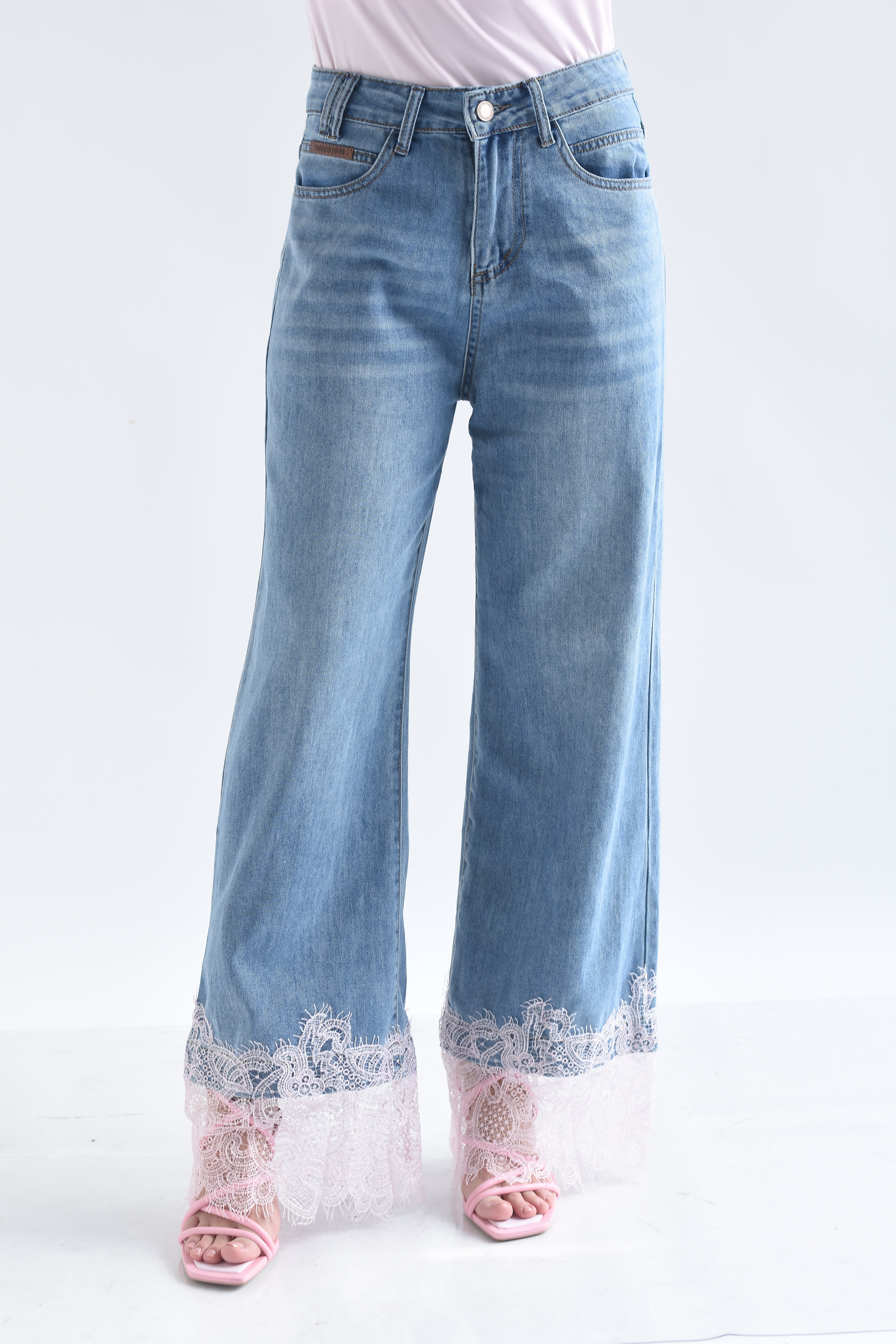 Jeans tobillo encaje Rosa