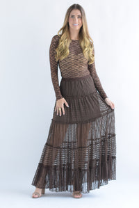 Fashion Styled Falda texturizada olanes encaje Café