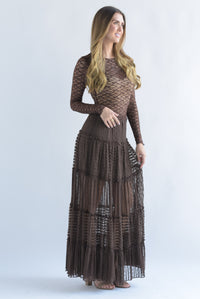 Fashion Styled Falda texturizada olanes encaje Café