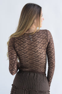 Fashion Styled Blusa manga larga encaje Espresso