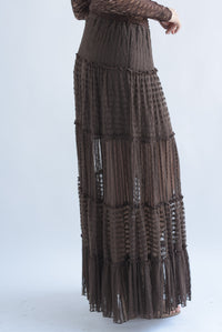 Fashion Styled Falda texturizada olanes encaje Café