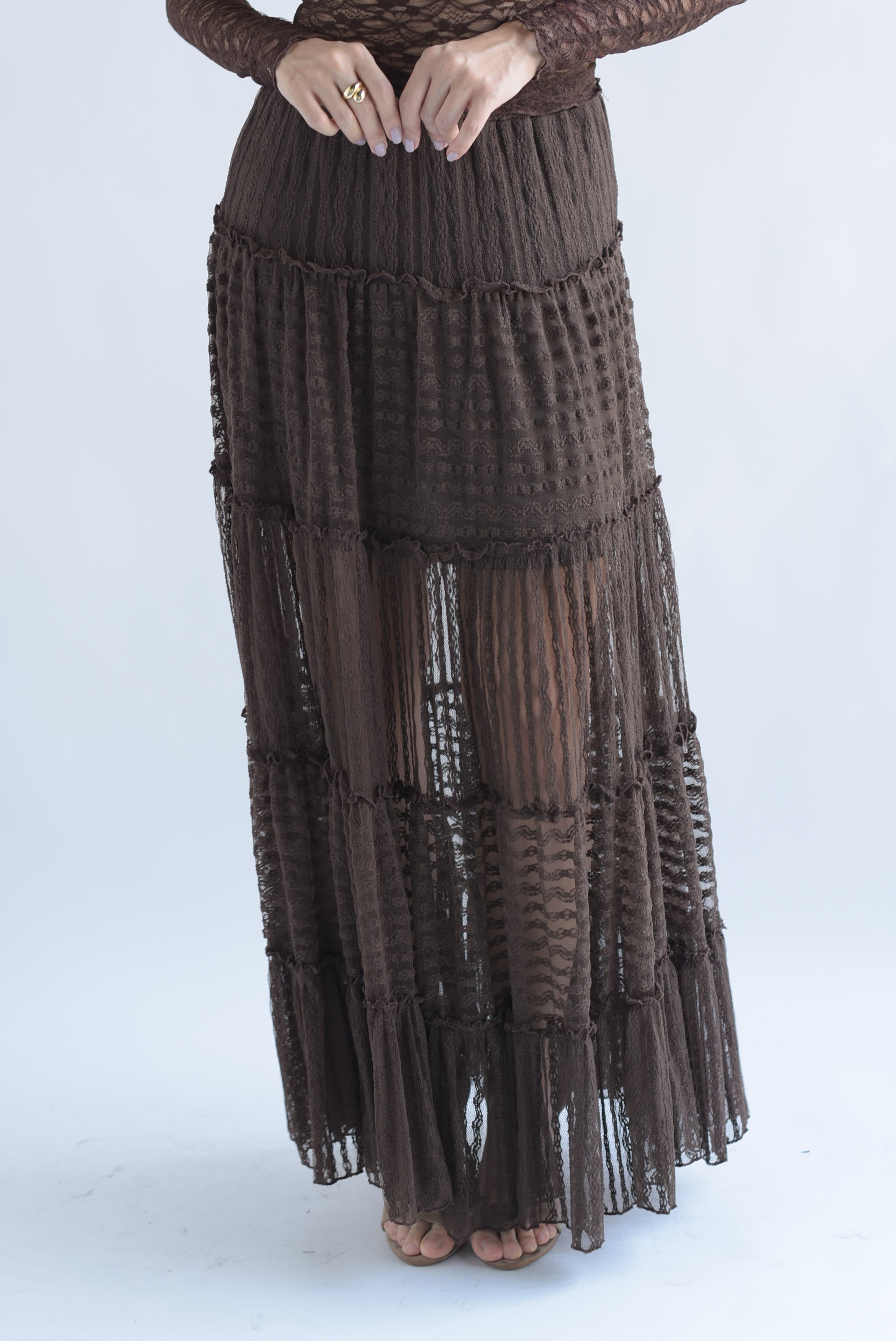 Falda texturizada olanes encaje Café