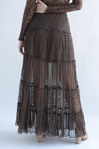 Fashion Styled Falda texturizada olanes encaje Café