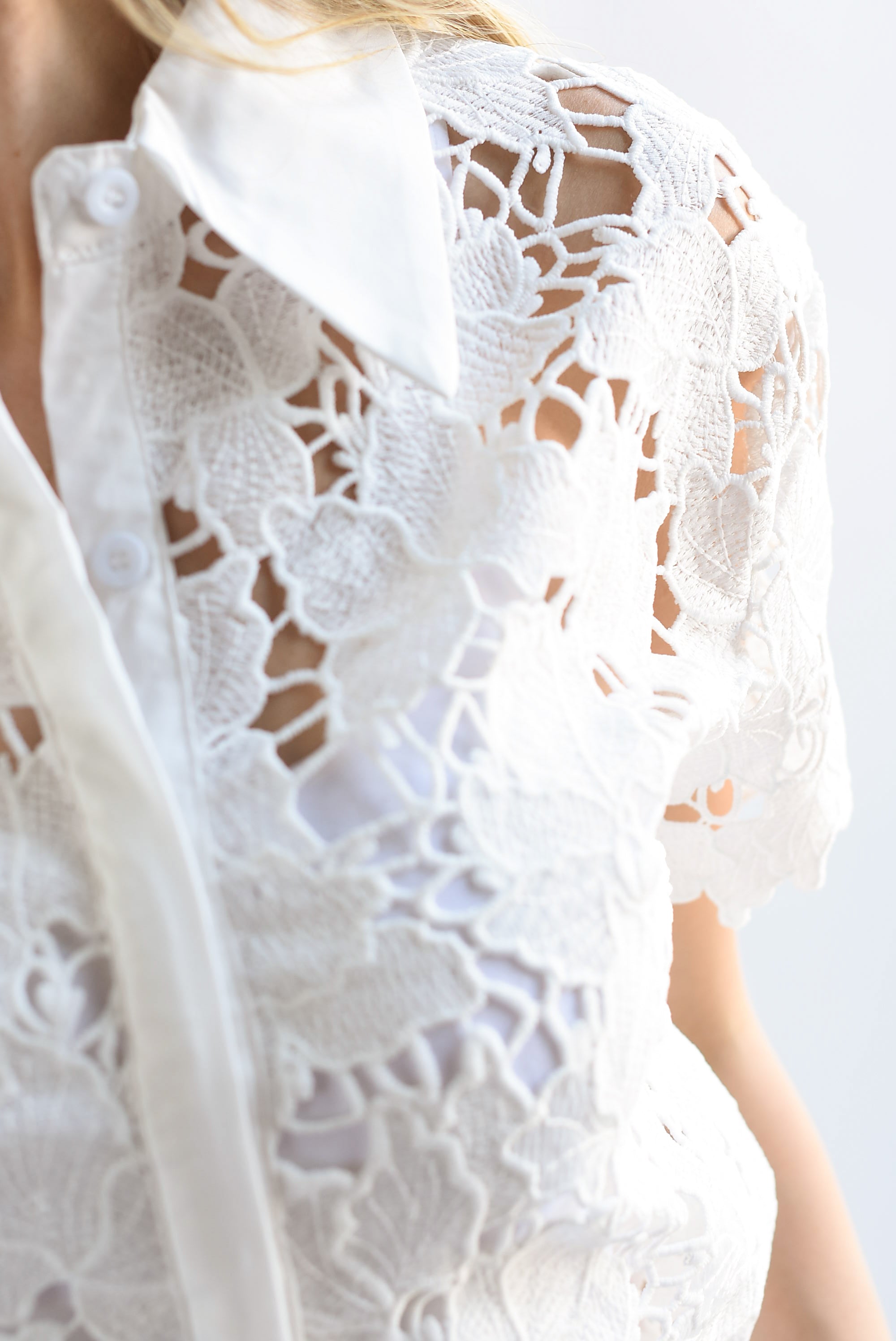 Set Short y Blusa manga corta guipur Blanco