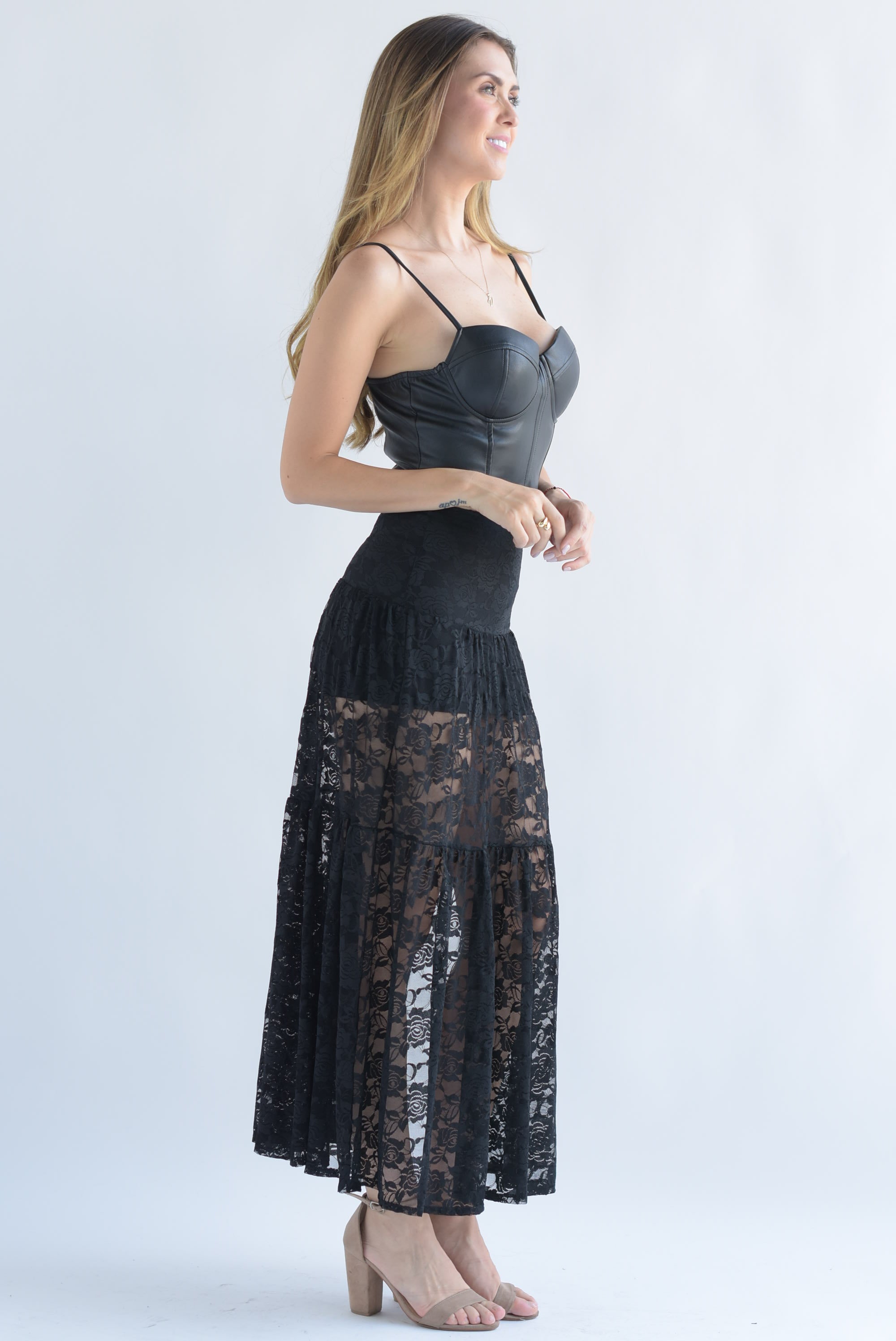 Falda encaje abertura Negro