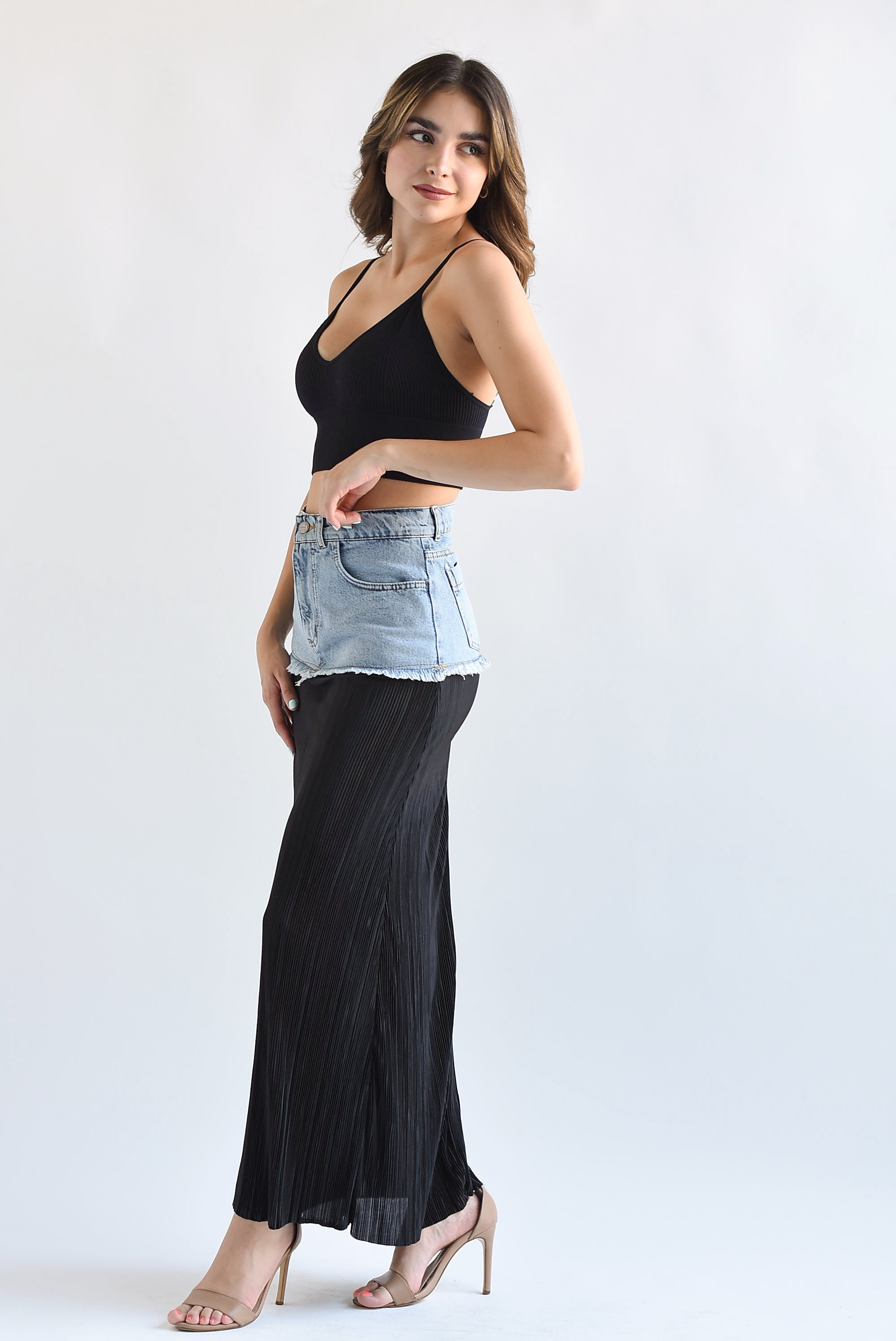 Falda plisada pretina Denim