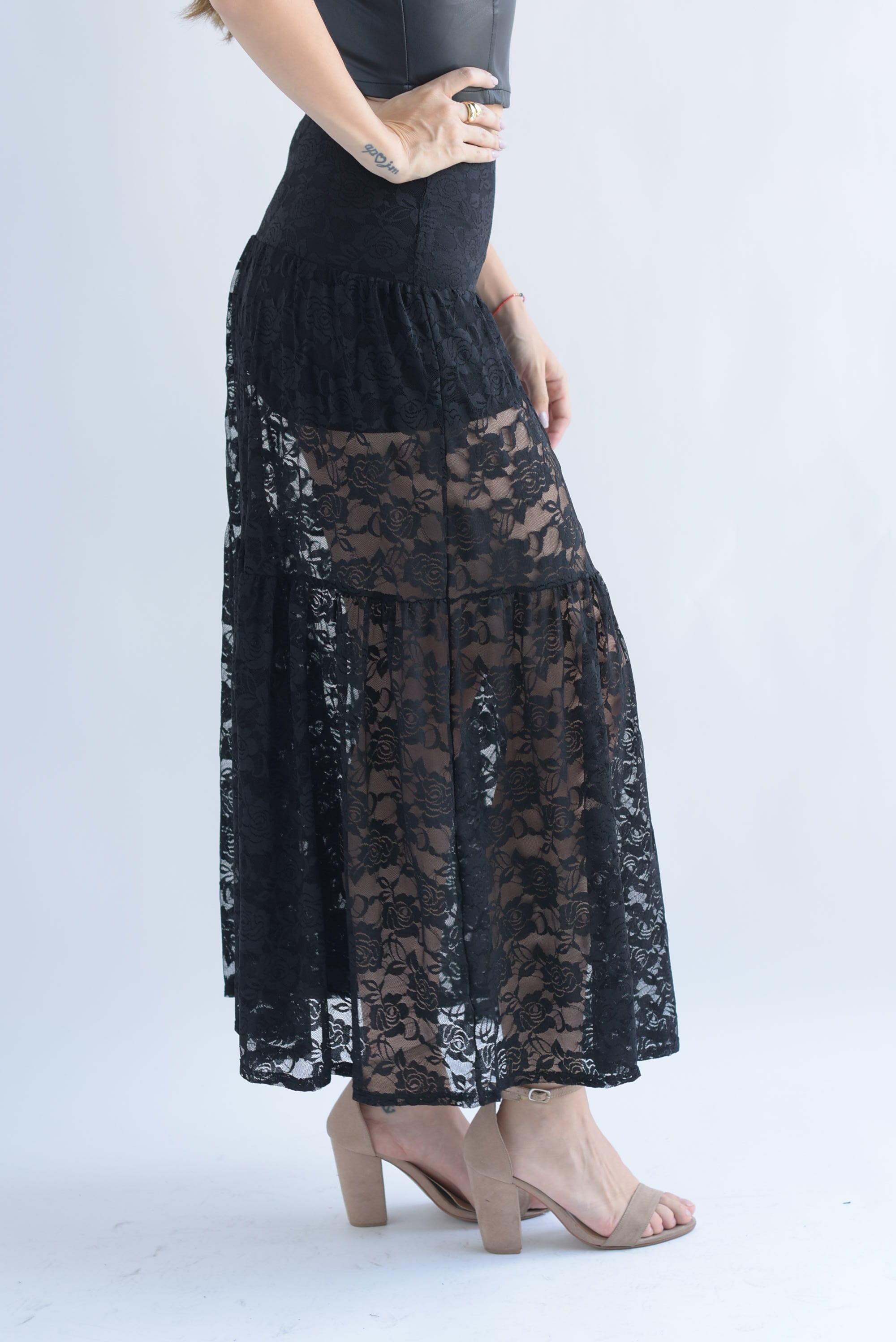Falda encaje abertura Negro