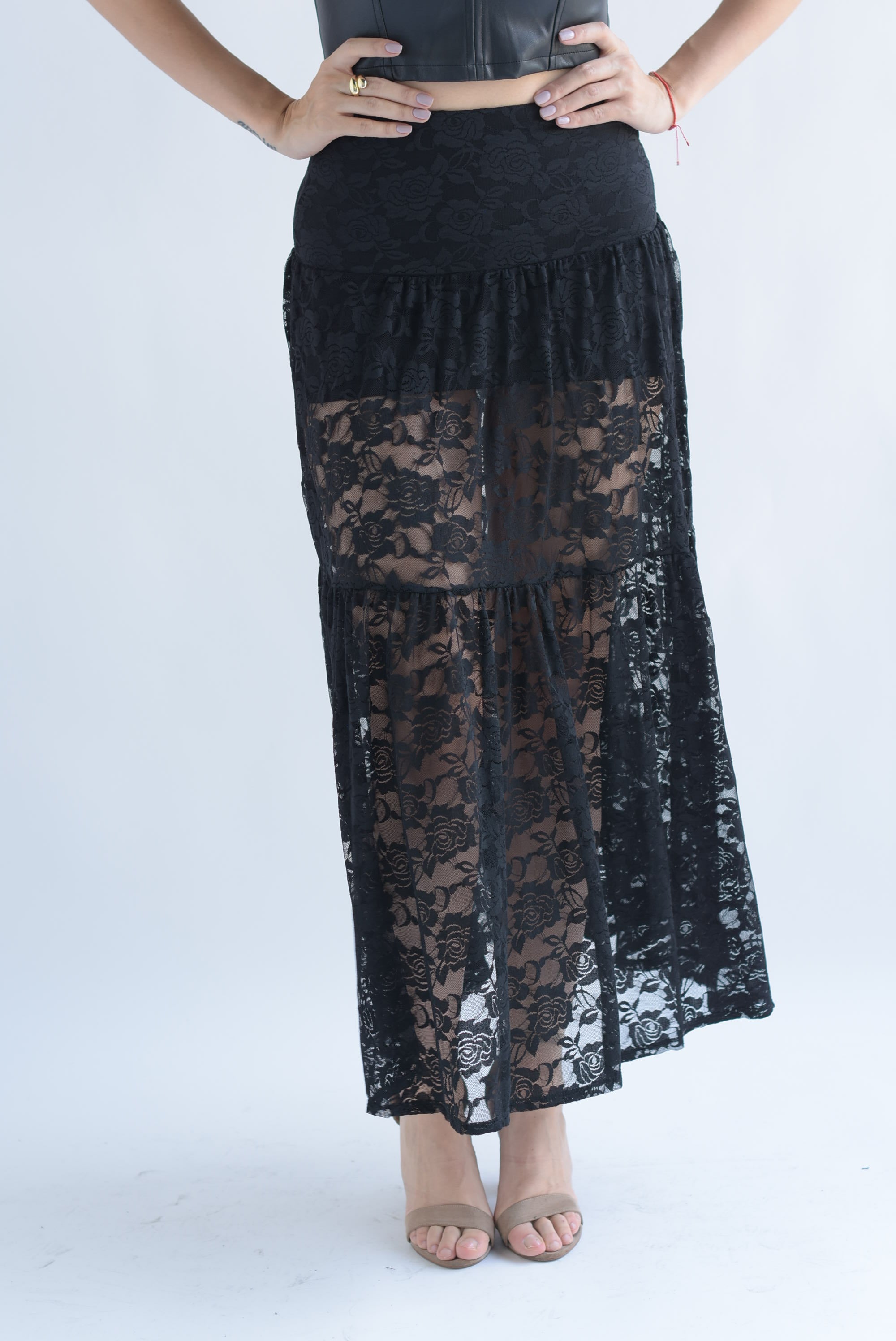 Falda encaje abertura Negro