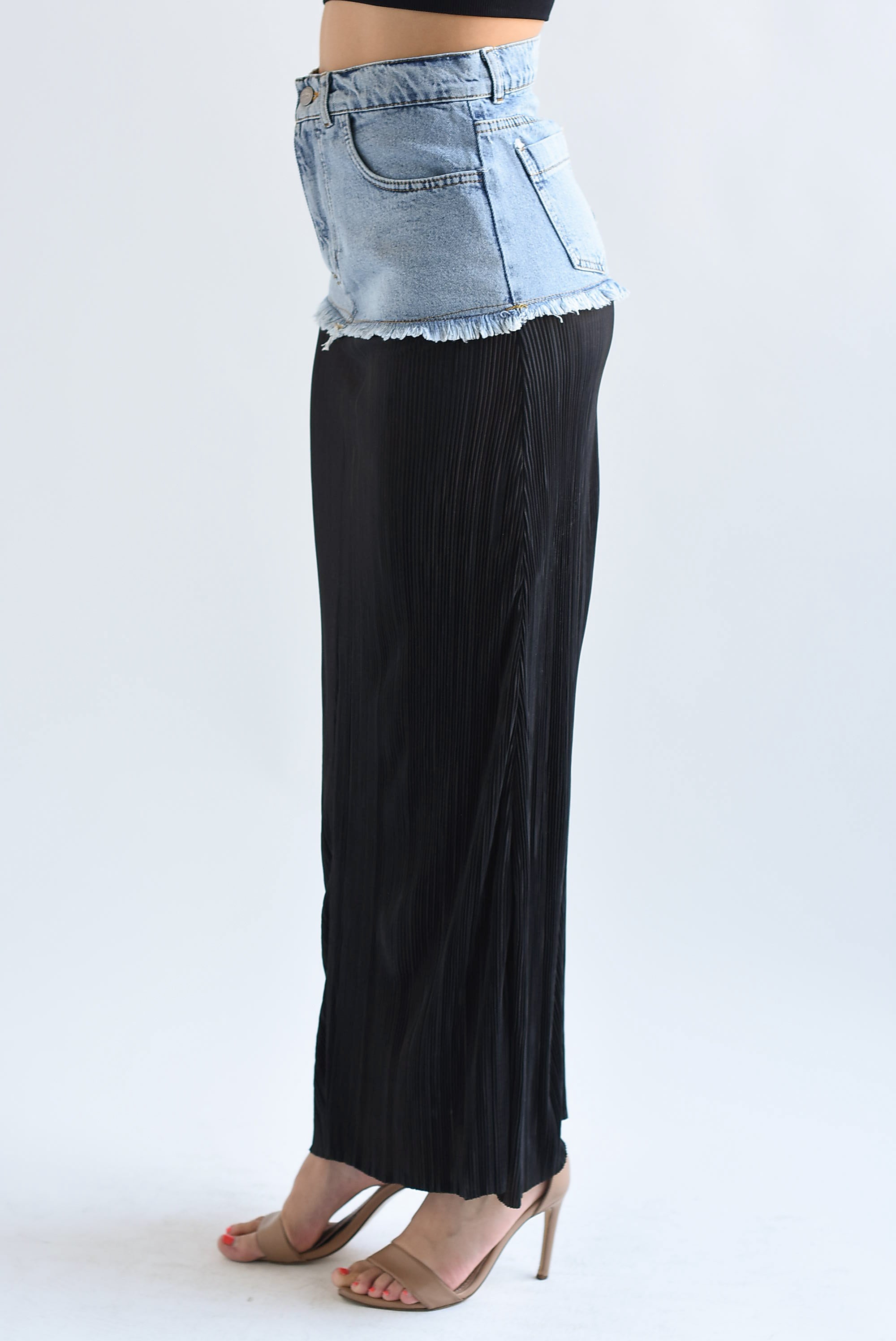 Falda plisada pretina Denim