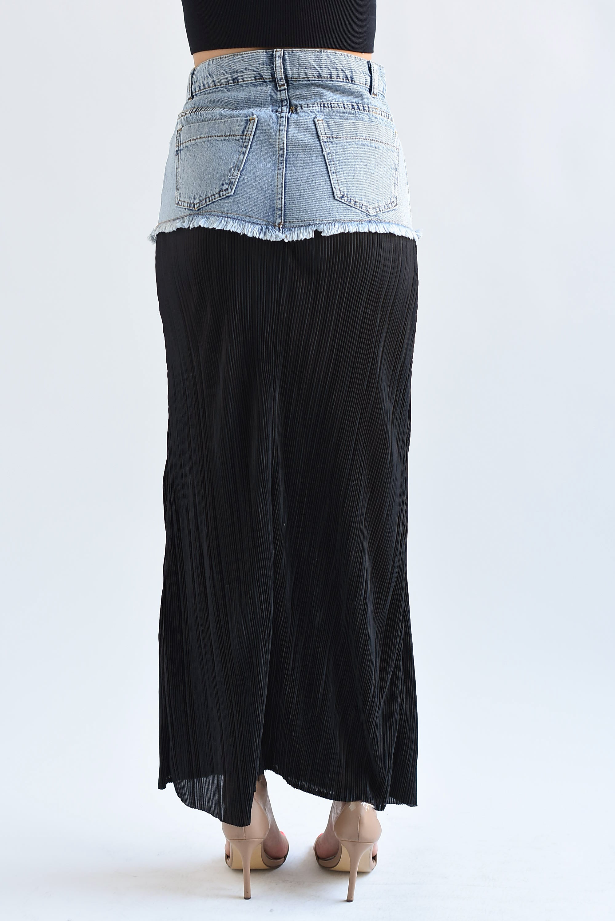 Falda plisada pretina Denim