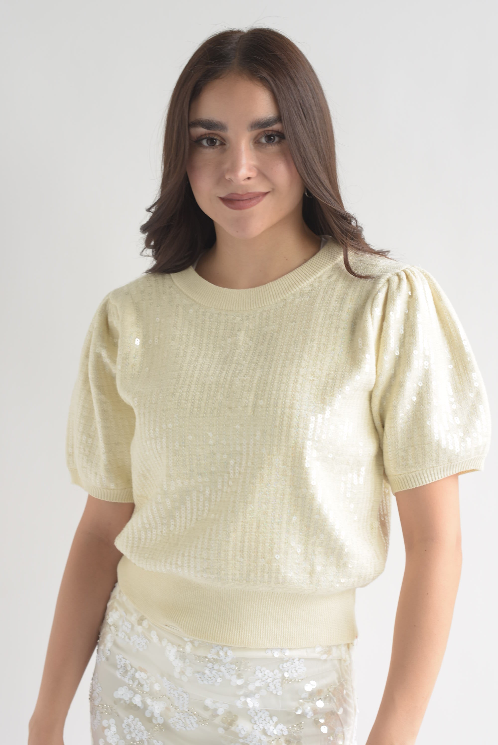 Blusa punto manga puffy lentejuela